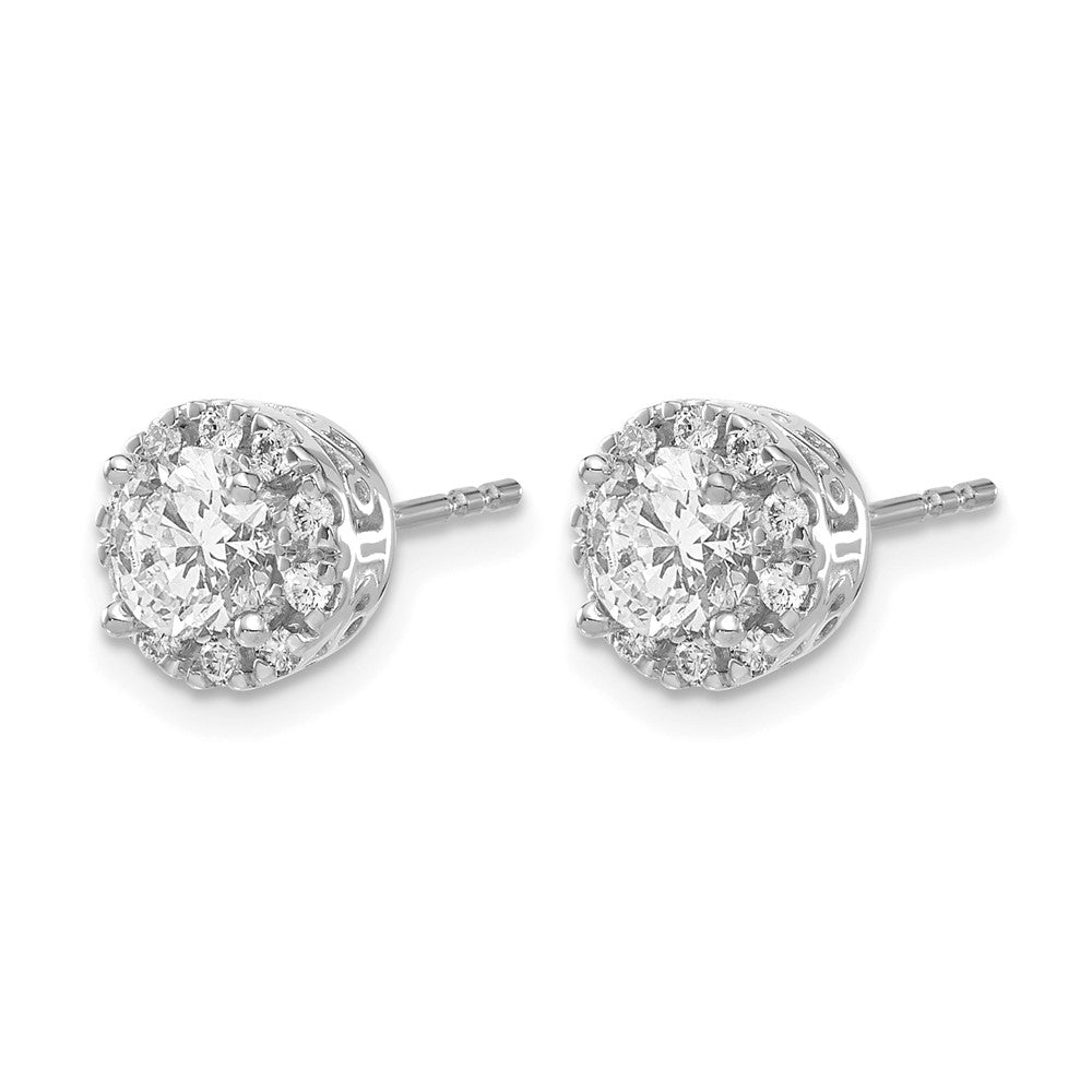 14k White Gold 1 Ct. Lab Grown Diamond VS/SI+ G+ Halo Post Earrings