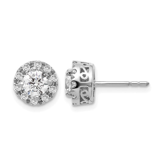 14k White Gold 1 Ct. Lab Grown Diamond VS/SI+ G+ Halo Post Earrings