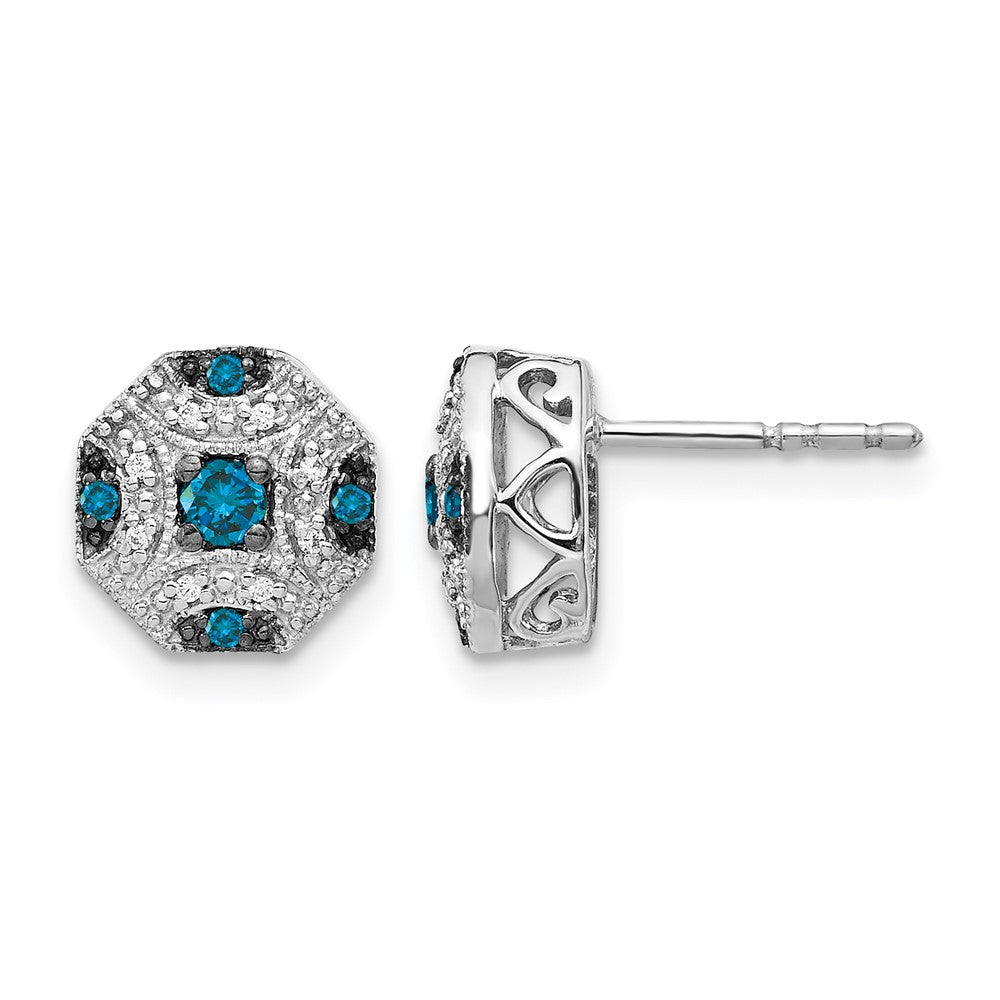 14K White Gold Fancy And Blue Diamond Post Earrings