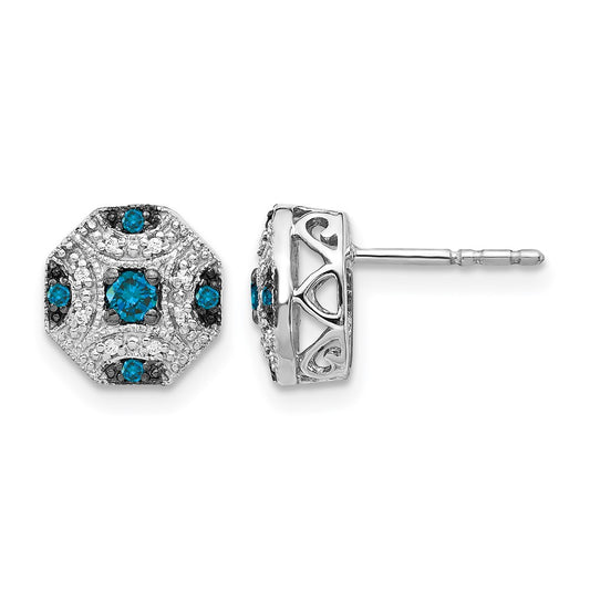 14K White Gold Fancy And Blue Diamond Post Earrings