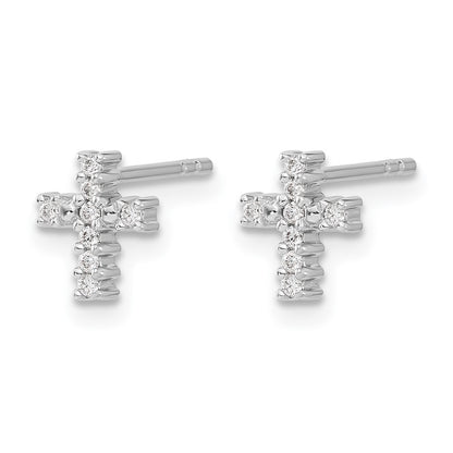 10K White Gold Polished Diamond Cross Post Earrings