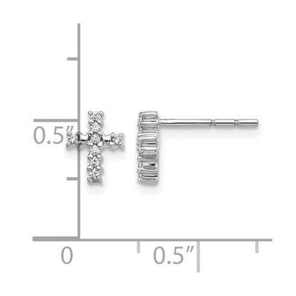 10K White Gold Polished Diamond Cross Post Earrings