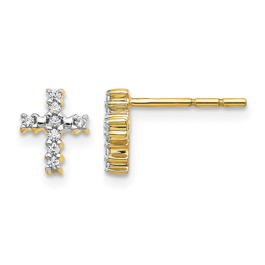 10K Yellow Gold Polished Diamond Cross Post Earrings