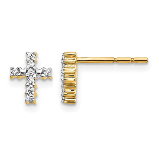 14k Yellow Gold 1/10 Ct. Lab Grown Diamond VS/SI+ G+ Cross Post Earrings
