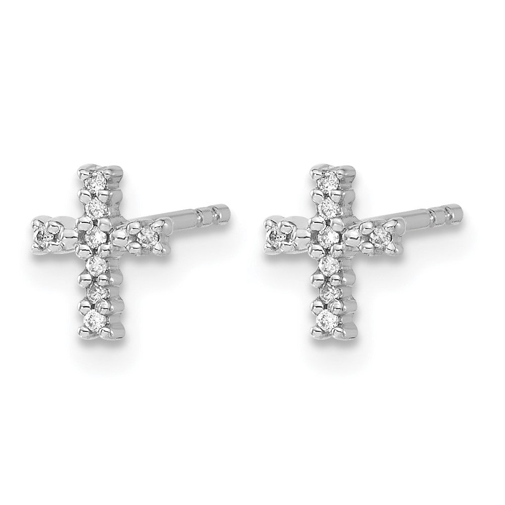 10K White Gold Polished Diamond Cross Post Earrings