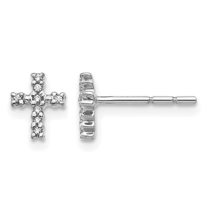 10K White Gold Polished Diamond Cross Post Earrings