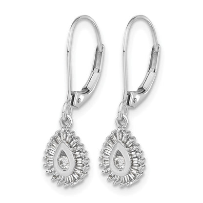 10K White Gold Baguette Diamond Teardrop Halo Leverback Earrings