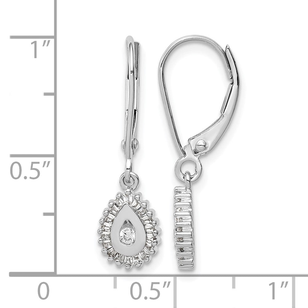 10K White Gold Baguette Diamond Teardrop Halo Leverback Earrings