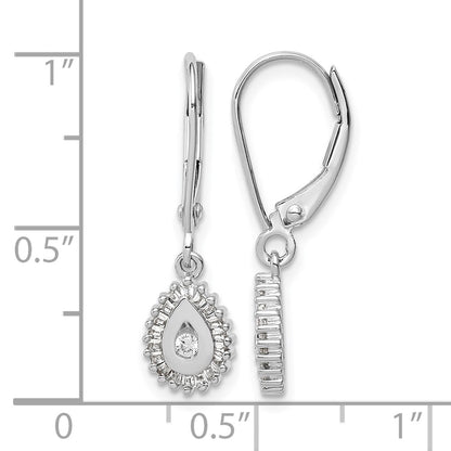10K White Gold Baguette Diamond Teardrop Halo Leverback Earrings