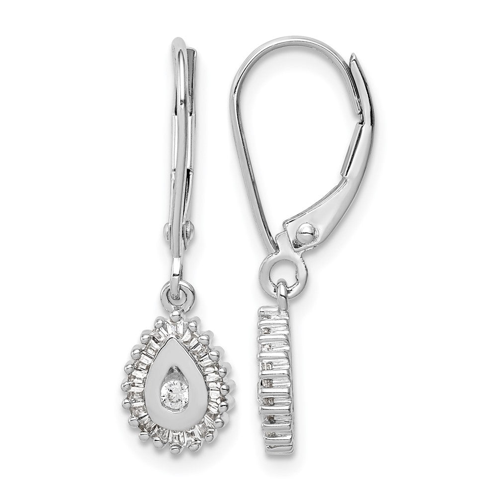 10K White Gold Baguette Diamond Teardrop Halo Leverback Earrings