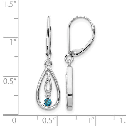14K White Gold Blue Diamond Leverback Earrings