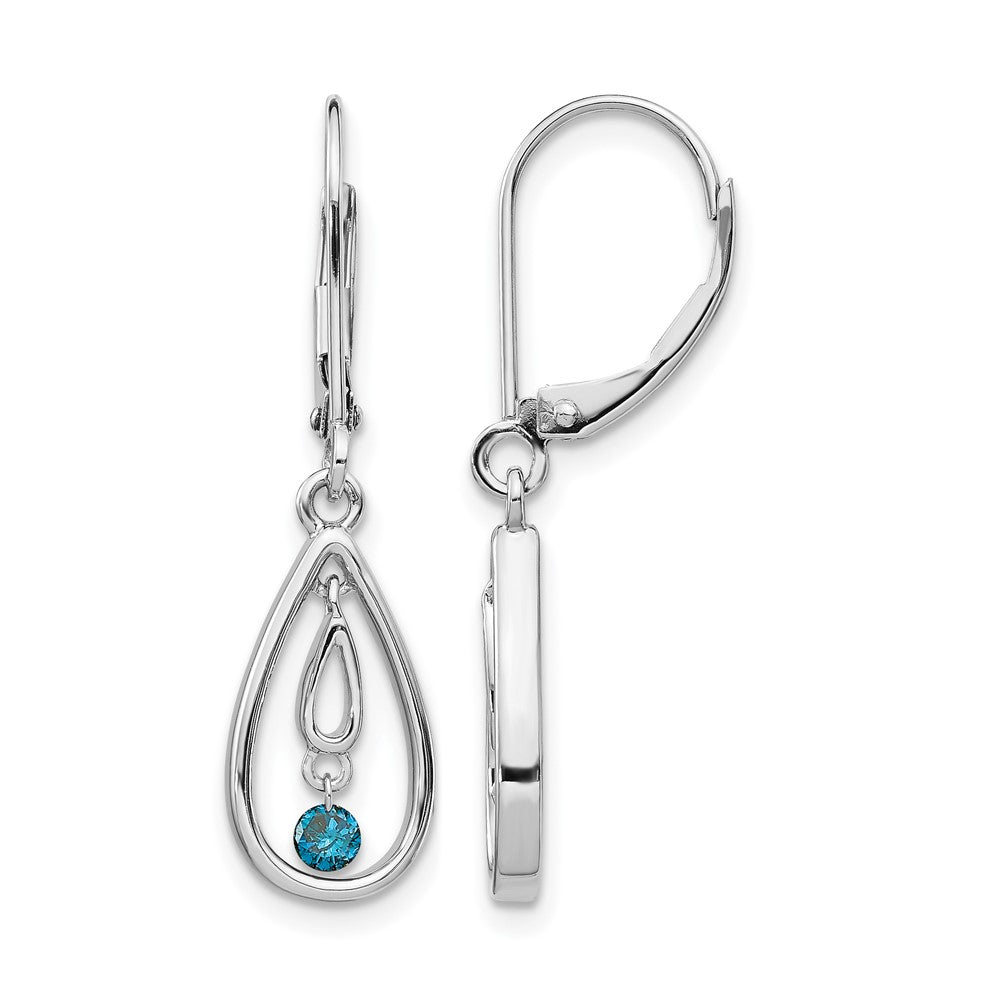 14K White Gold Blue Diamond Leverback Earrings