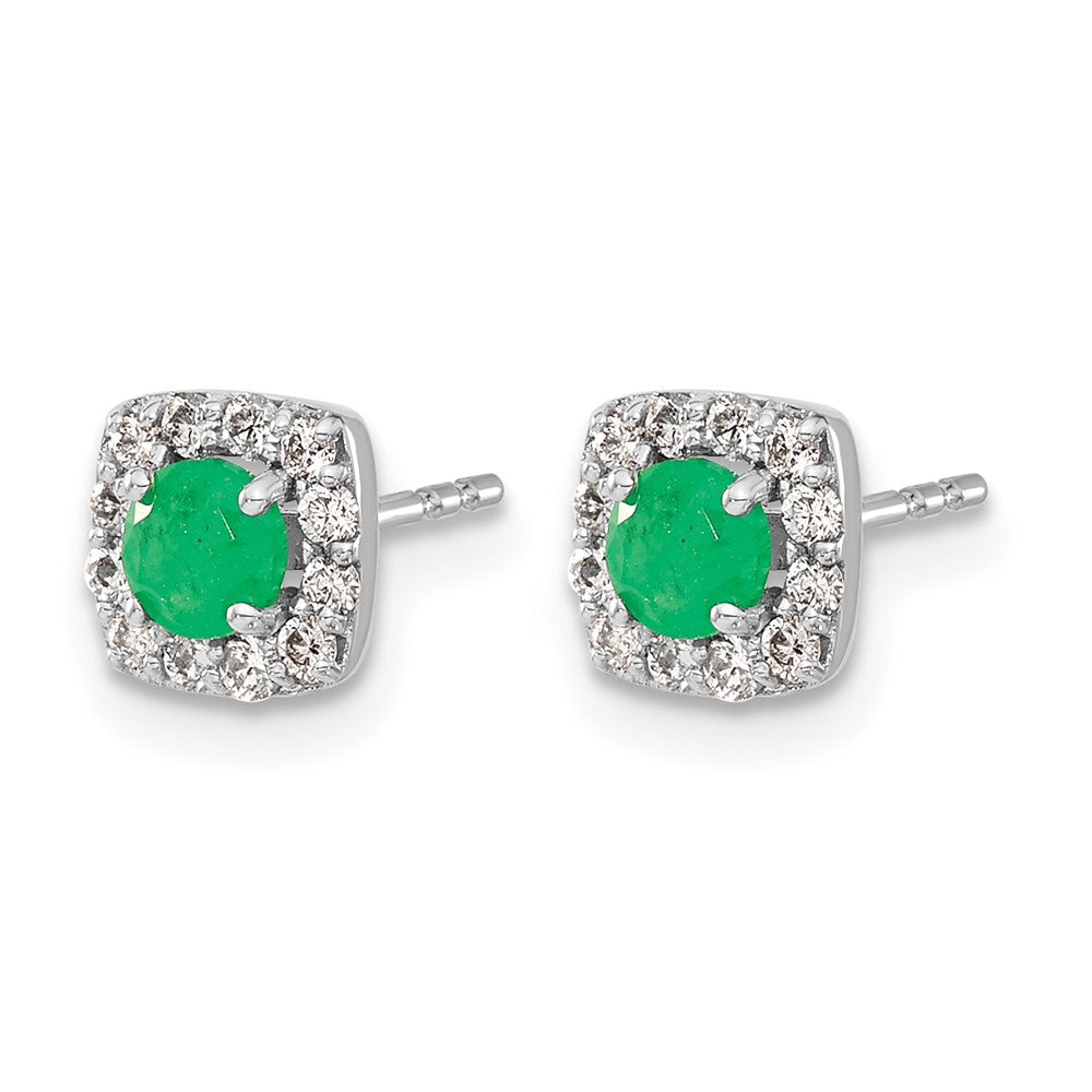 14k White Gold 1/5 Ct. Lab Grown Diamond VS/SI+ G+ and Created Emerald Square Halo Post Earrings