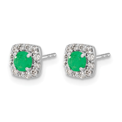 14k White Gold 1/5 Ct. Lab Grown Diamond VS/SI+ G+ and Created Emerald Square Halo Post Earrings
