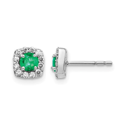 14k White Gold 1/5 Ct. Lab Grown Diamond VS/SI+ G+ and Created Emerald Square Halo Post Earrings