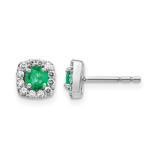 14k White Gold 1/5 Ct. Lab Grown Diamond VS/SI+ G+ and Created Emerald Square Halo Post Earrings