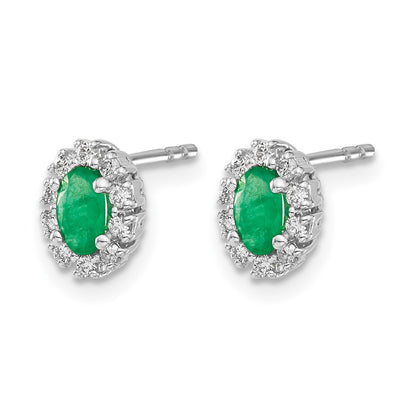 14k White Gold 1/5 Ct. Lab Grown Diamond VS/SI+ G+ and Oval Created Emerald Halo Post Earrings