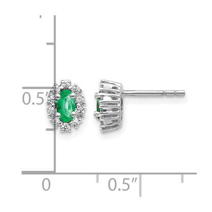 14k White Gold 1/5 Ct. Lab Grown Diamond VS/SI+ G+ and Oval Created Emerald Halo Post Earrings