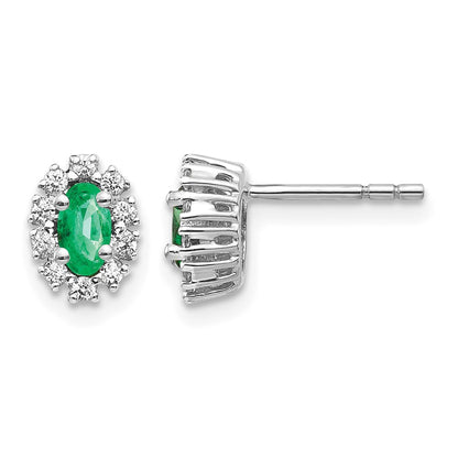 14k White Gold 1/5 Ct. Lab Grown Diamond VS/SI+ G+ and Oval Created Emerald Halo Post Earrings