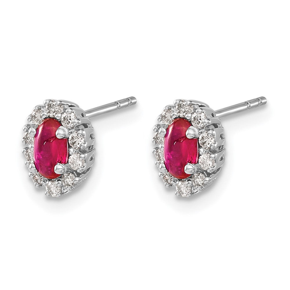 10K White Gold Diamond And Ruby Oval Halo Earrings