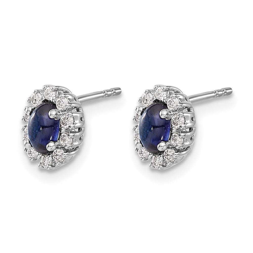 10K White Gold Diamond And Sapphire Oval Halo Earrings