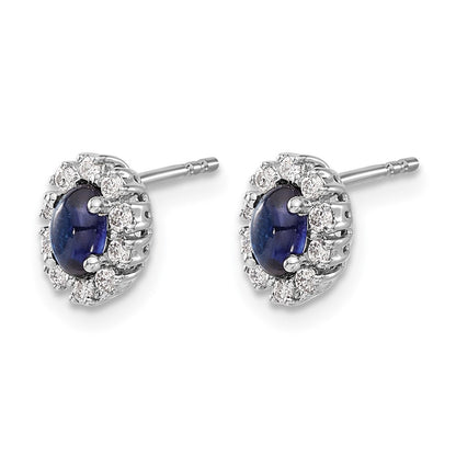 10K White Gold Diamond And Sapphire Oval Halo Earrings