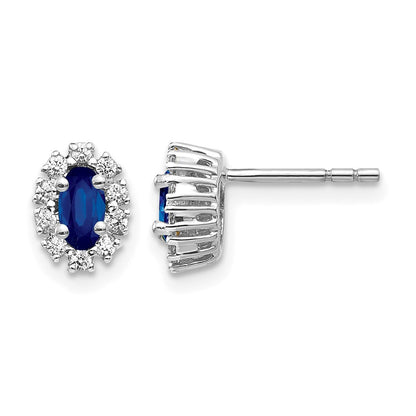 10K White Gold Diamond And Sapphire Oval Halo Earrings