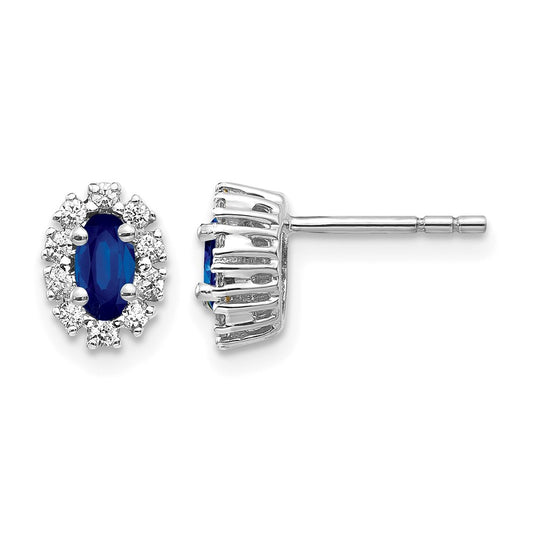 10K White Gold Diamond And Sapphire Oval Halo Earrings
