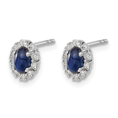 14k White Gold 1/5 Ct. Lab Grown Diamond VS/SI+ G+ and Oval Created Sapphire Halo Post Earrings
