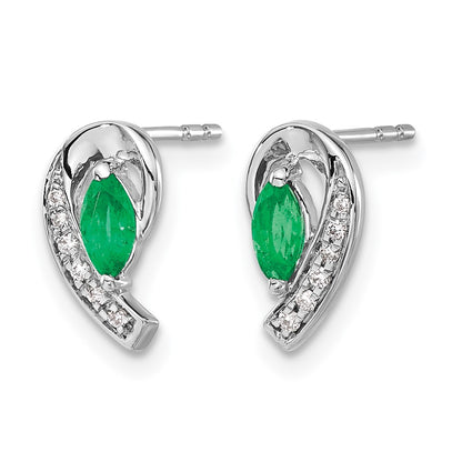 10K White Gold 1/20Ct Diamond And Emerald Earrings