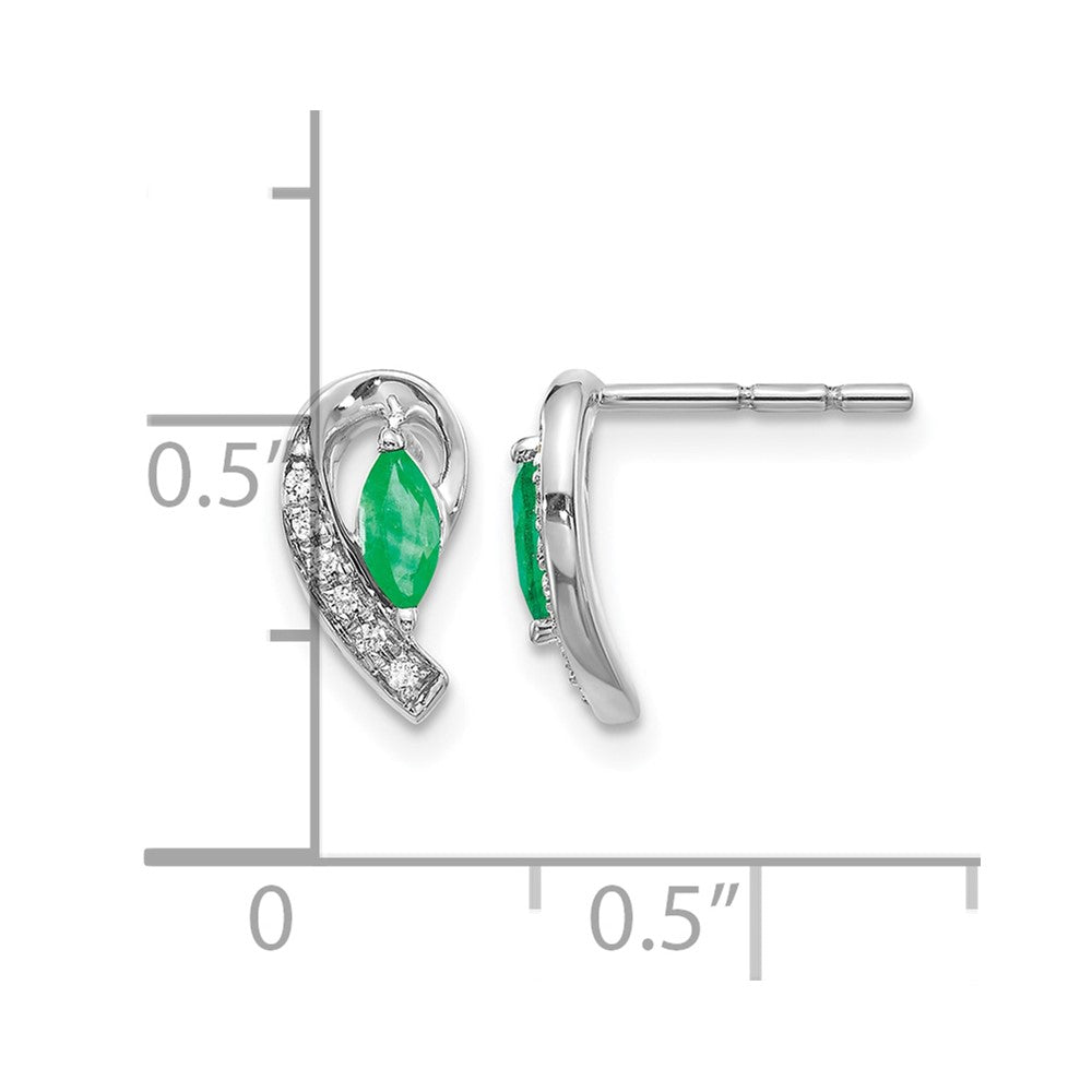 10K White Gold 1/20Ct Diamond And Emerald Earrings