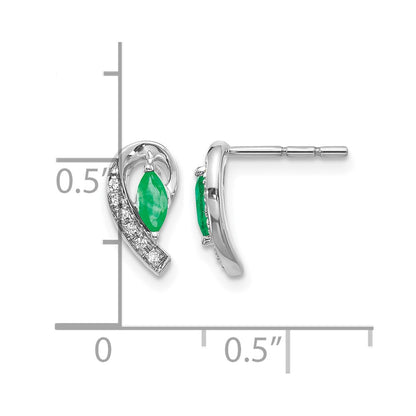 10K White Gold 1/20Ct Diamond And Emerald Earrings