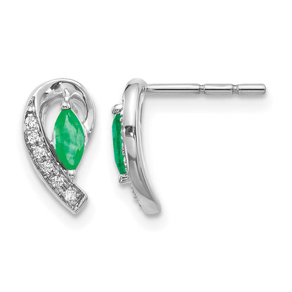 10K White Gold 1/20Ct Diamond And Emerald Earrings