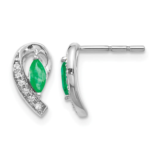 10K White Gold 1/20Ct Diamond And Emerald Earrings