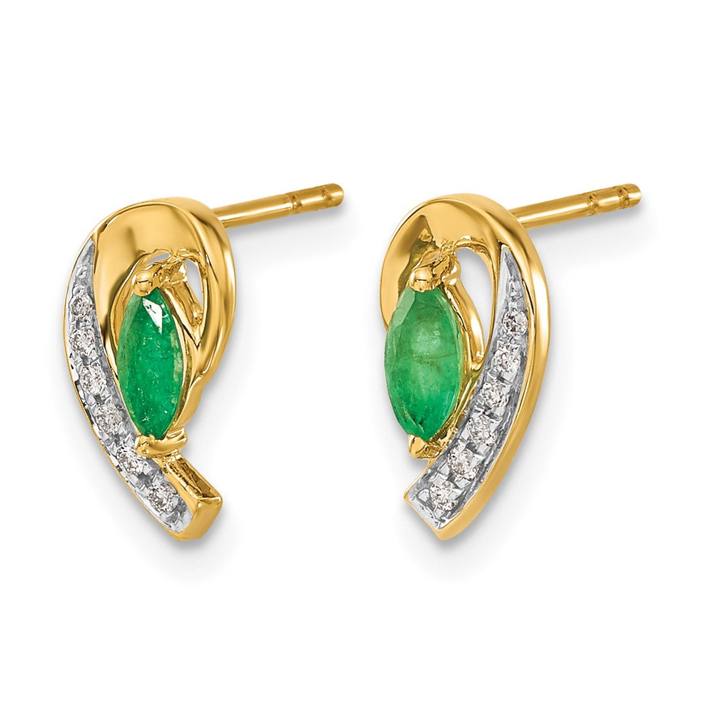 10K Yellow Gold 1/20Ct Diamond And Emerald Earrings