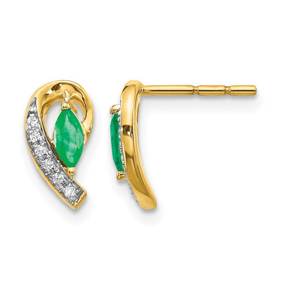 10K Yellow Gold 1/20Ct Diamond And Emerald Earrings
