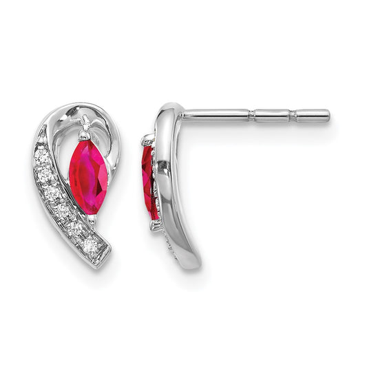 10K White Gold Diamond And Ruby Earrings