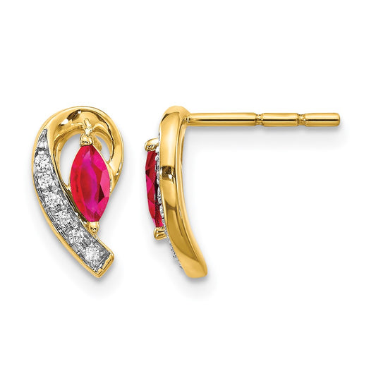 10K Yellow Gold Diamond And Ruby Earrings
