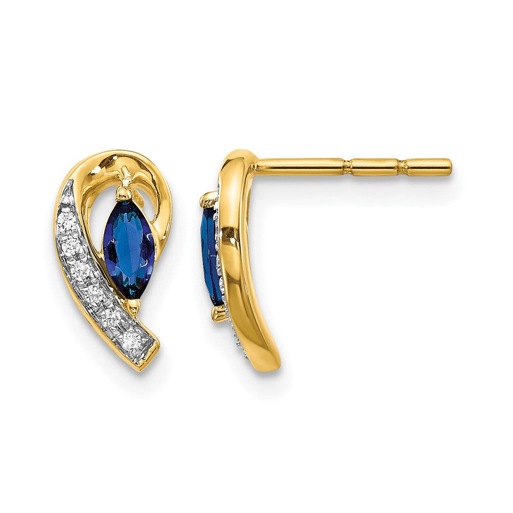10K Yellow Gold Diamond And Sapphire Earrings