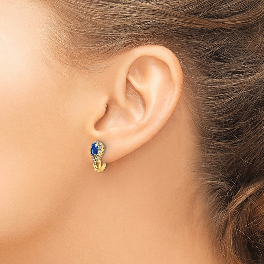 10K Yellow Gold Diamond And Sapphire Earrings