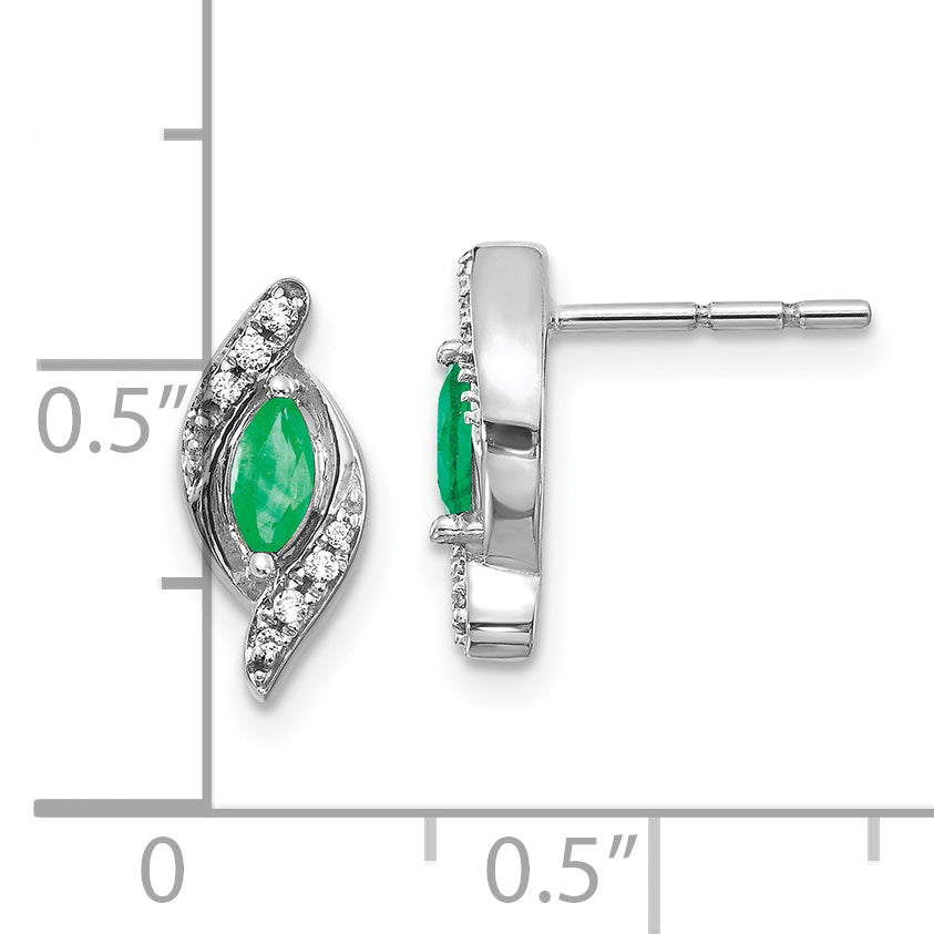 10K White Gold 1/15Ct Diamond And Emerald Earrings