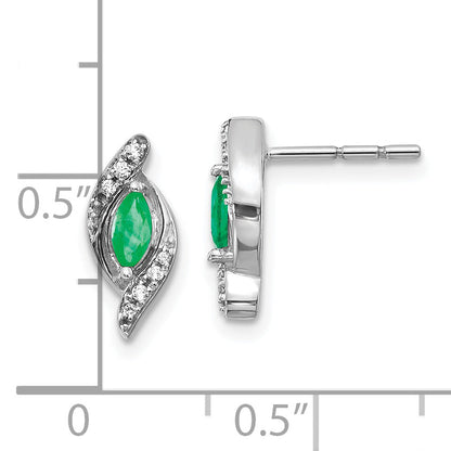10K White Gold 1/15Ct Diamond And Emerald Earrings