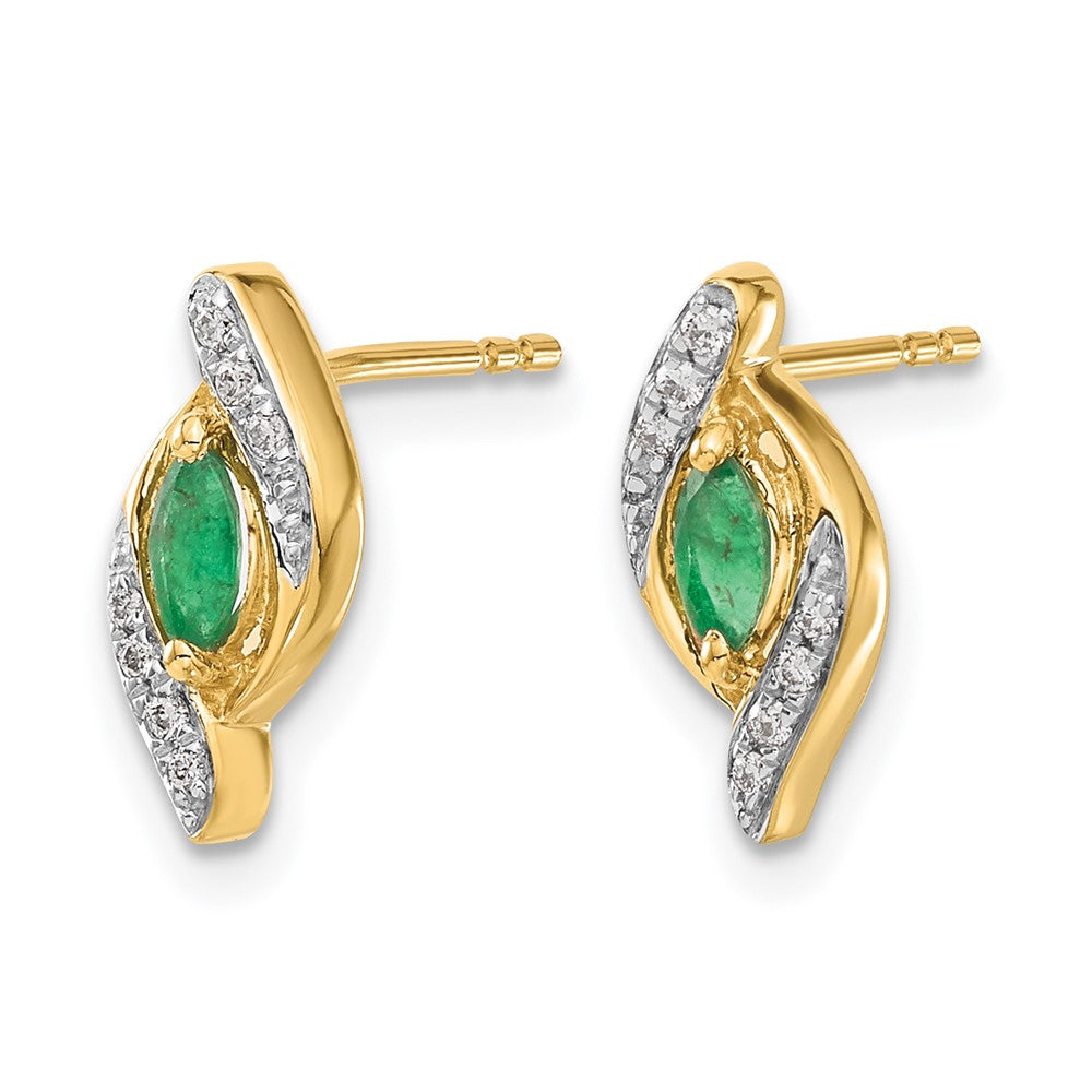 10K Yellow Gold 1/15Ct Diamond And Emerald Earrings