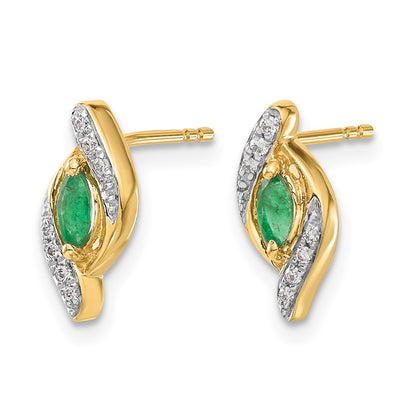 10K Yellow Gold 1/15Ct Diamond And Emerald Earrings