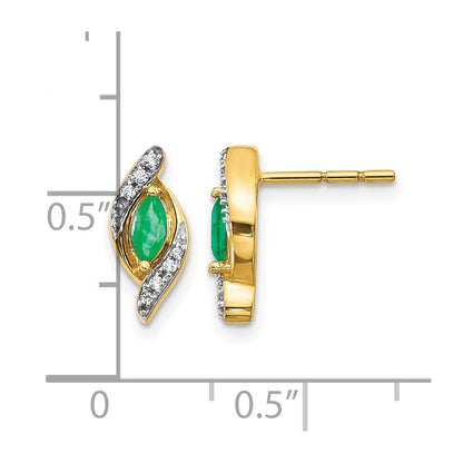 10K Yellow Gold 1/15Ct Diamond And Emerald Earrings