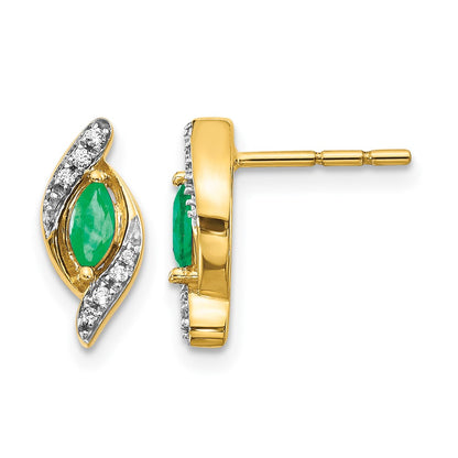 10K Yellow Gold 1/15Ct Diamond And Emerald Earrings