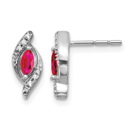 10K White Gold Diamond And Ruby Earrings