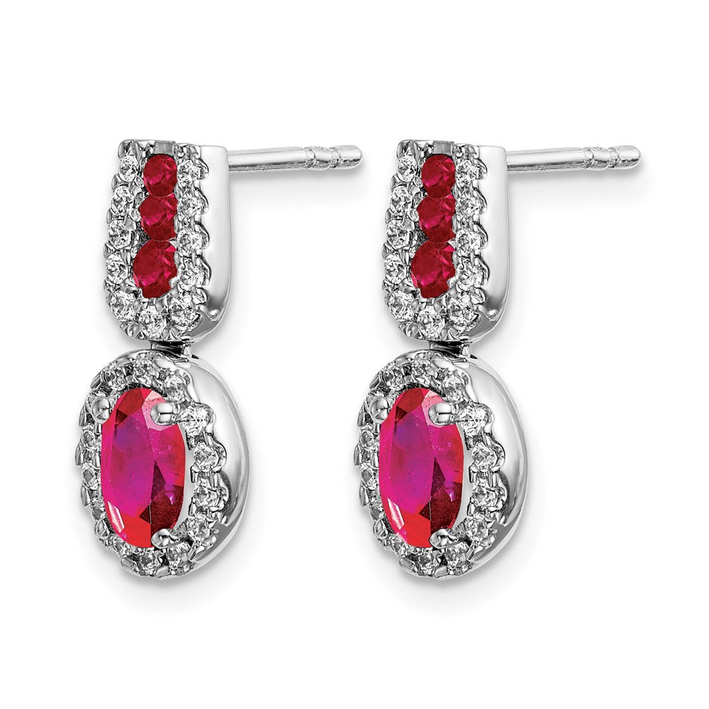 14K White Gold Lab Grown VS/SI+ G+ Diamond and Created Ruby Earrings