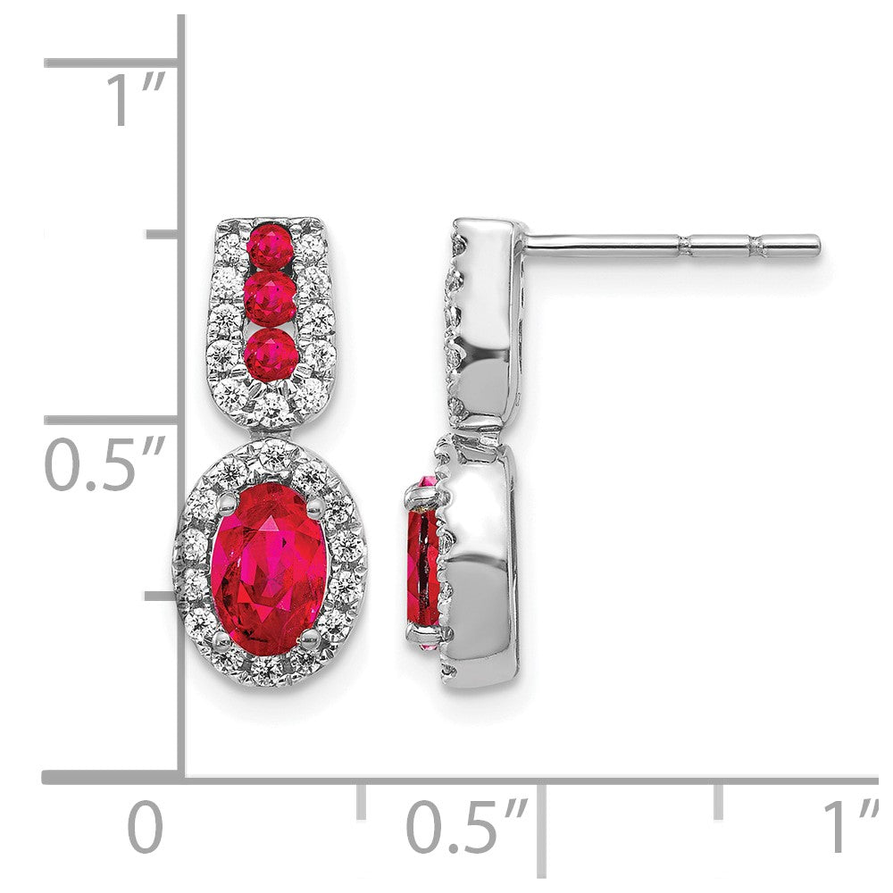 14K White Gold Lab Grown VS/SI+ G+ Diamond and Created Ruby Earrings