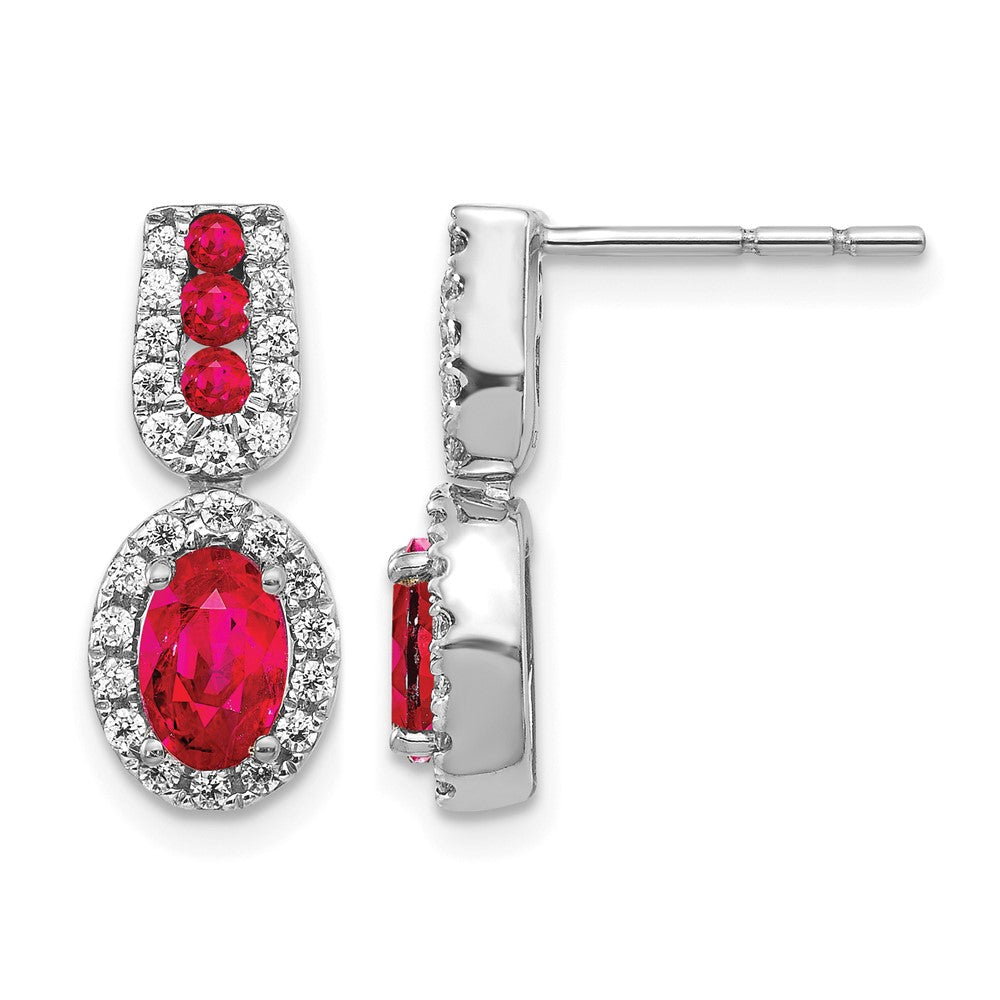 14K White Gold Lab Grown VS/SI+ G+ Diamond and Created Ruby Earrings